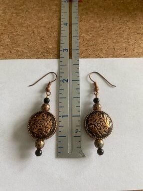 Copper-Tone Ornate Disc Drop Earrings - Women Jewelry